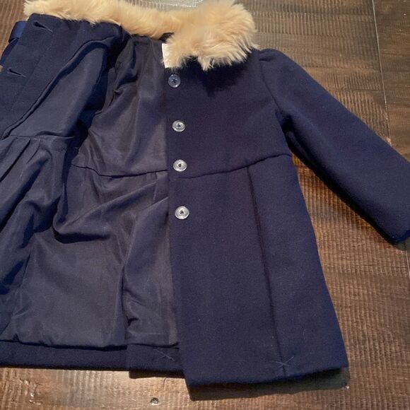 Girl Dark Marine Faux Fur Collar Coat by Janie and Jack 12-18 month - Picture 4 of 10